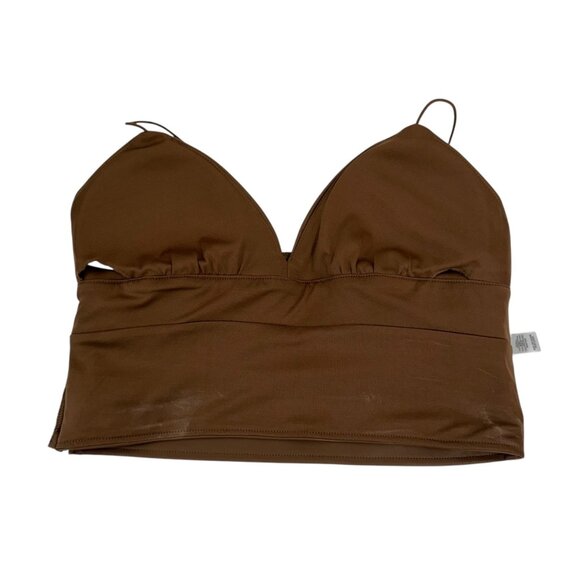 Brown Faux Leather Crop Top With Spaghetti Straps - Size M By Versona - Picture 11 of 11